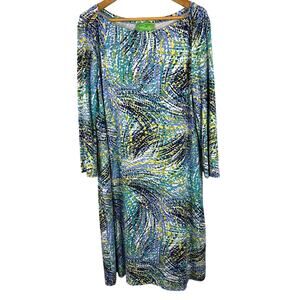 Pappagallo‎ Boat Neck Long Sleeve Printed Mini Shift Dress Multicolor Size XL